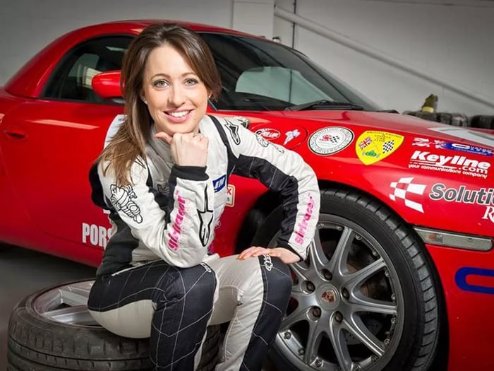 Rebecca Jackson with a racing car